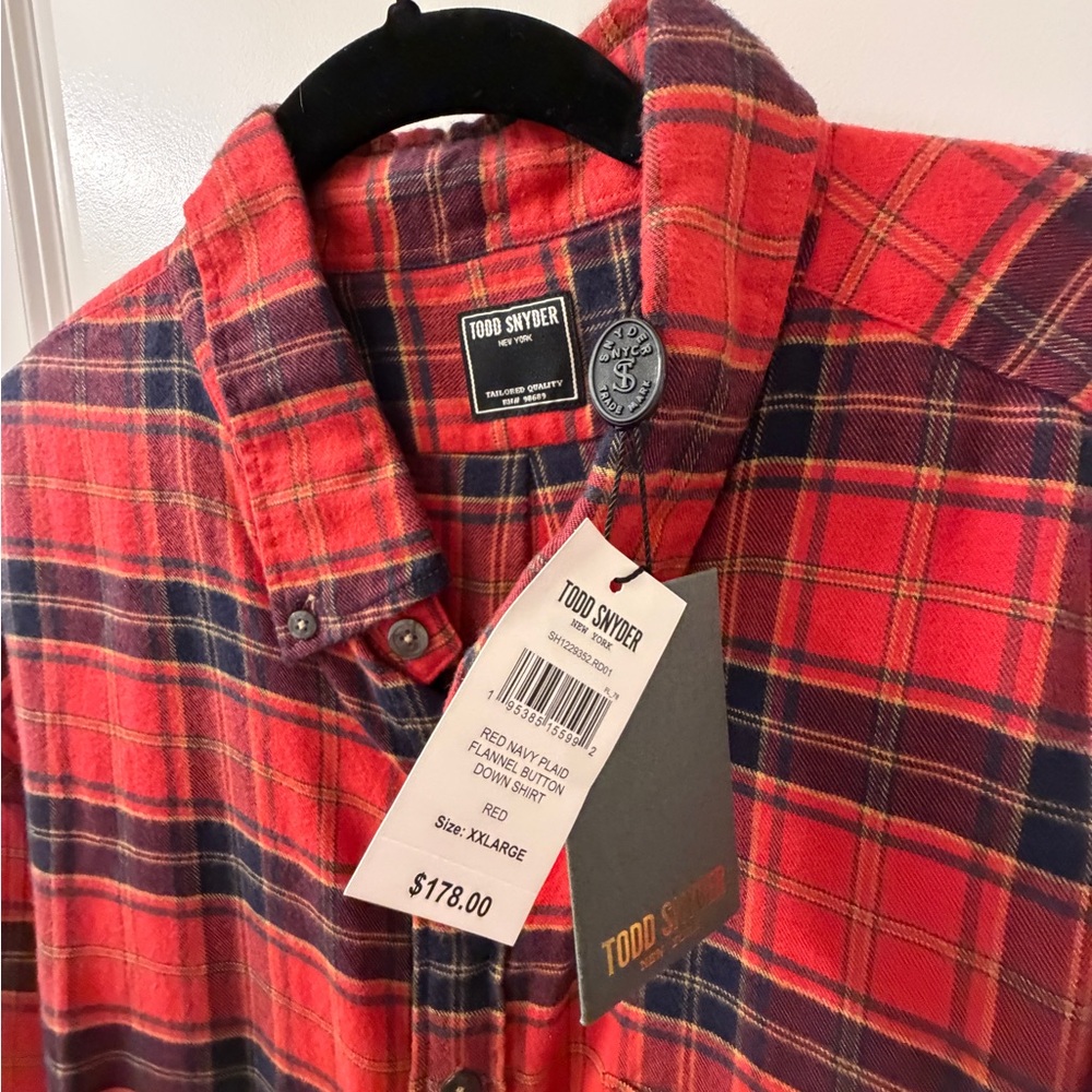 Todd Snyder Red and Navy Plaid Button-Down Shirt